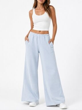 Plus Size Good American Comfy Wide Leg Pocket Light Blue Sweat Pants S: 5 (2XL)